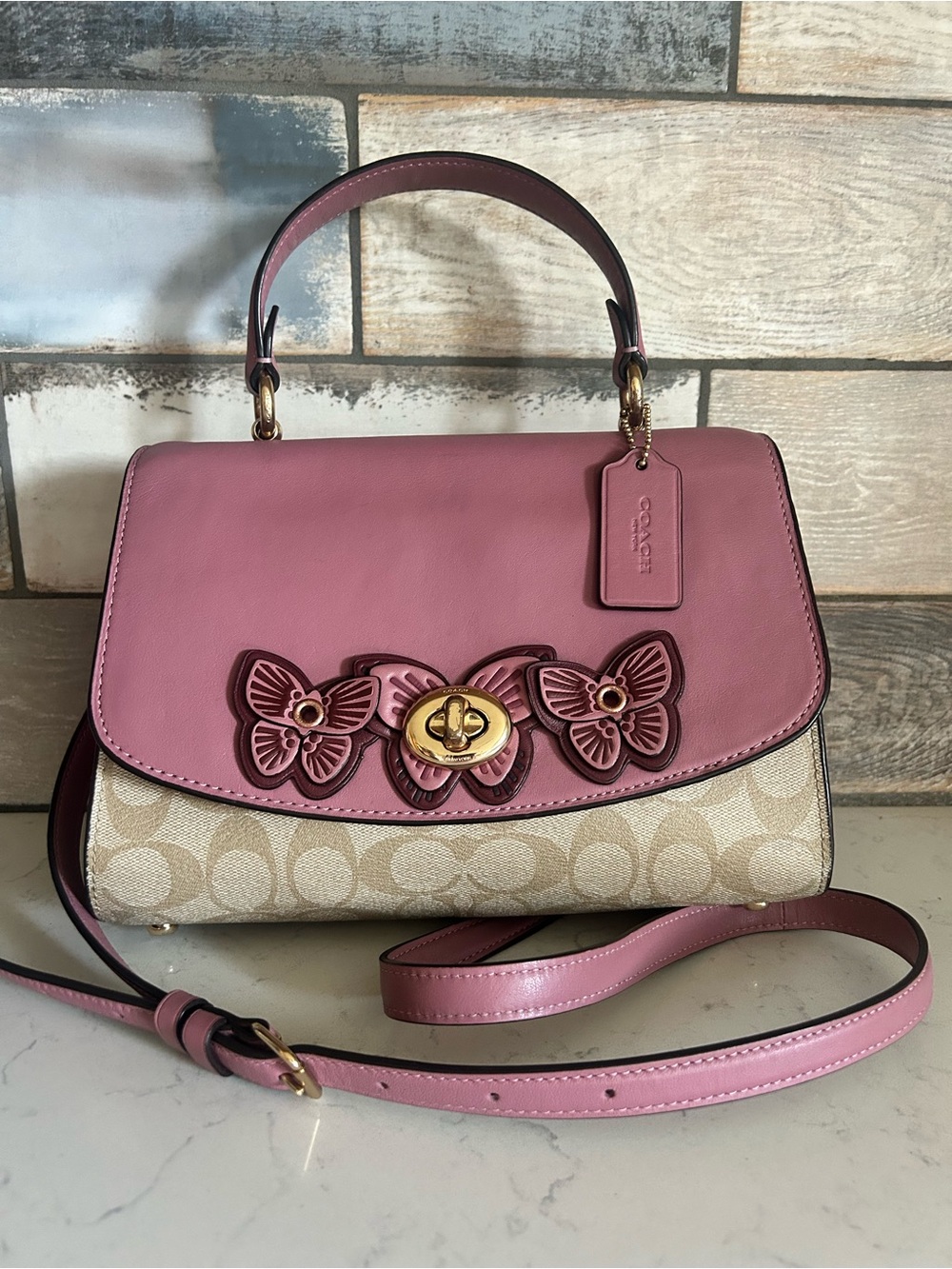 Coach Tilly Top Handle In Signature Canvas With Butterfly Applique style 2306